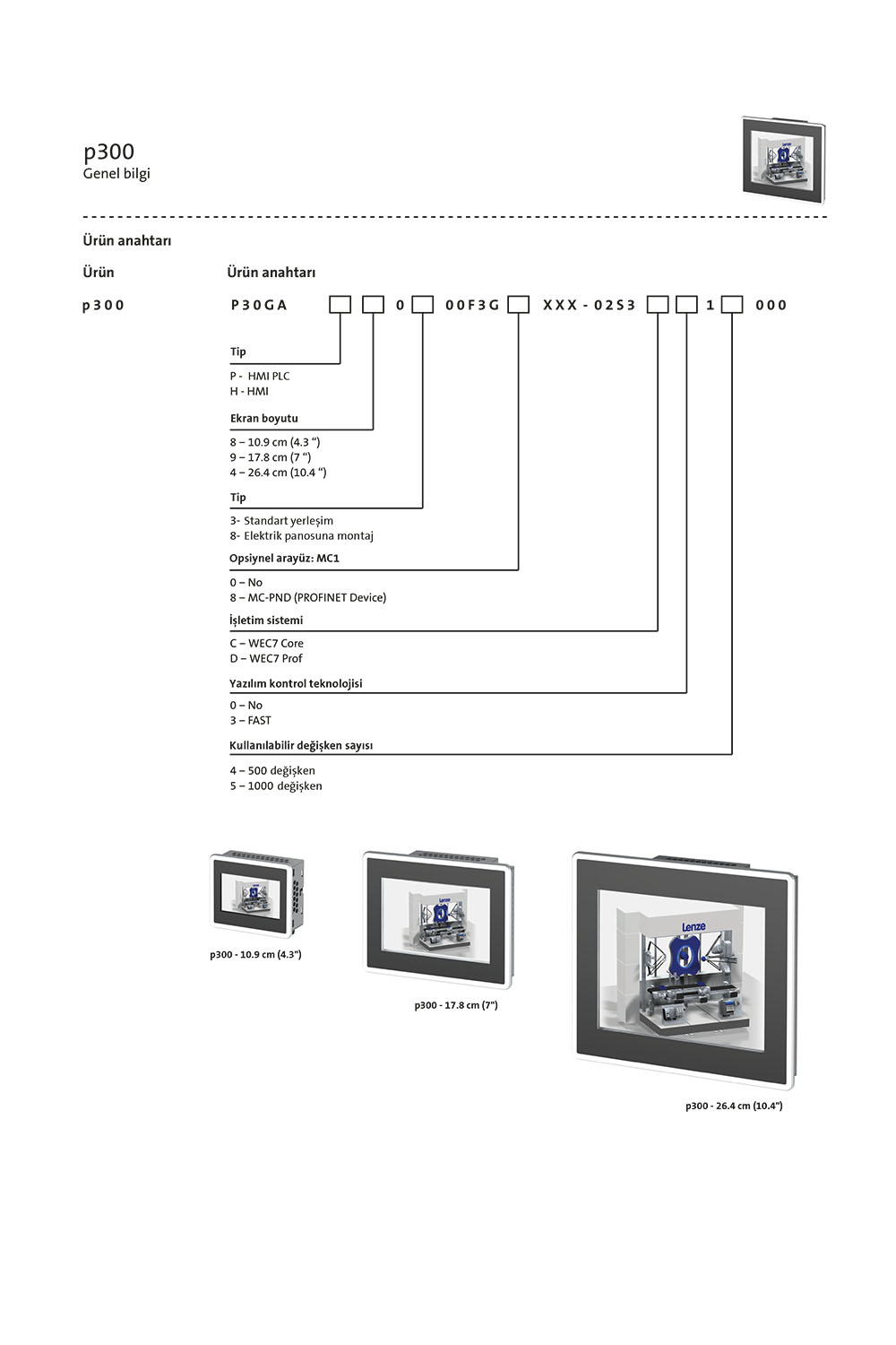 genel bilgi HMI P300 Lenze